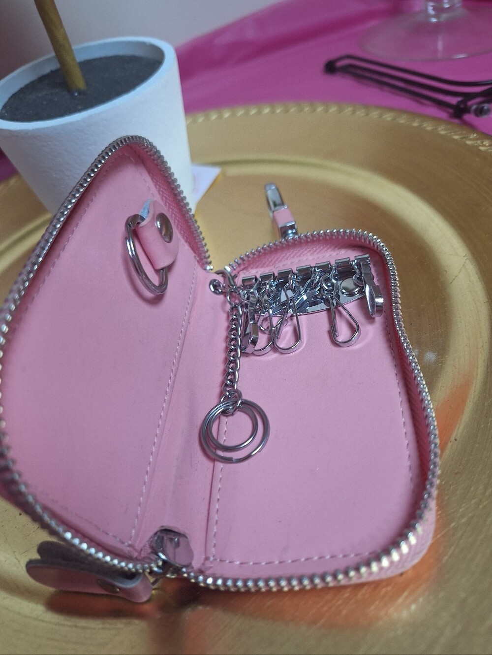 Pink Leather Key Holder